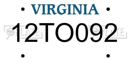 12TO092 Virginia License Plate