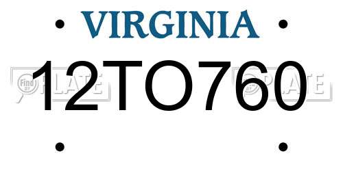 12TO760 Virginia License Plate