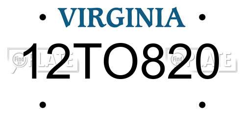 12TO820 Virginia License Plate