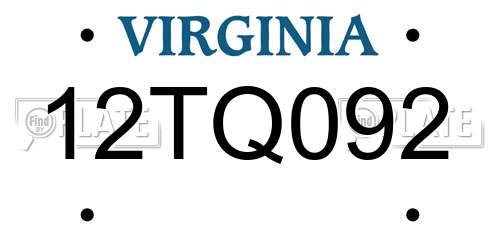 12TQ092 Virginia License Plate