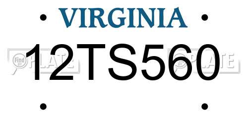 12TS560 Virginia License Plate