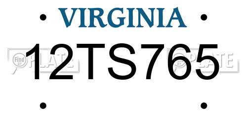 12TS765 Virginia License Plate