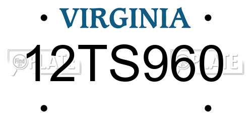 12TS960 Virginia License Plate