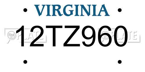 12TZ960 Virginia License Plate