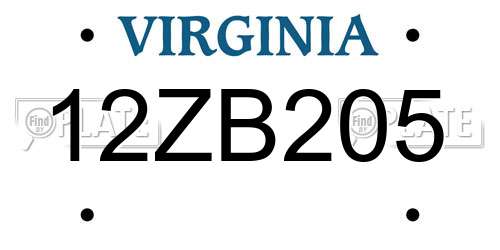 12ZB205 Virginia License Plate