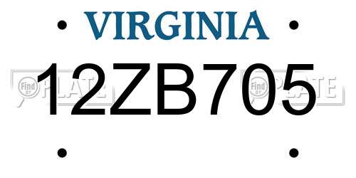 12ZB705 Virginia License Plate