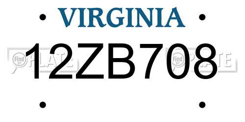 12ZB708 Virginia License Plate
