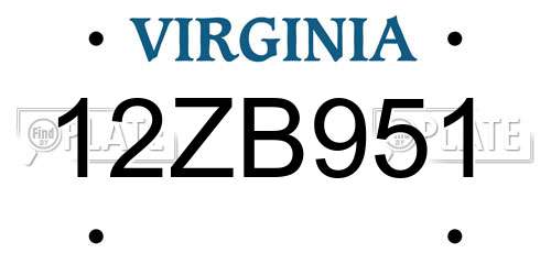 12ZB951 Virginia License Plate