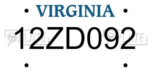 12ZD092 Virginia License Plate