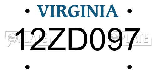 12ZD097 Virginia License Plate