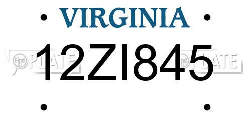 12ZI845 Virginia License Plate