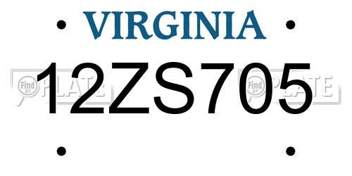 12ZS705 Virginia License Plate