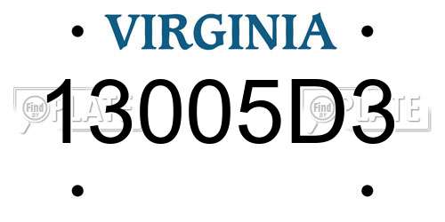 13005D3 Virginia License Plate