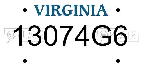 13074G6 Virginia License Plate