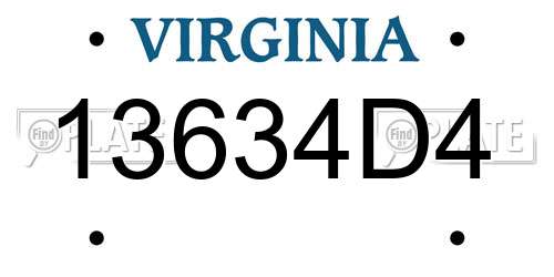13634D4 Virginia License Plate