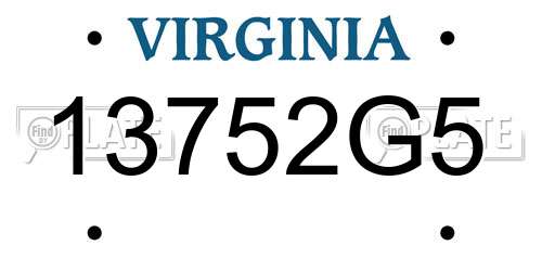 13752G5 Virginia License Plate