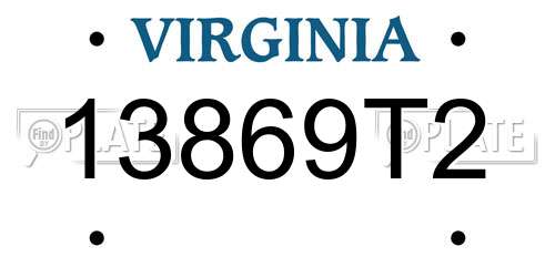 13869T2 Virginia License Plate
