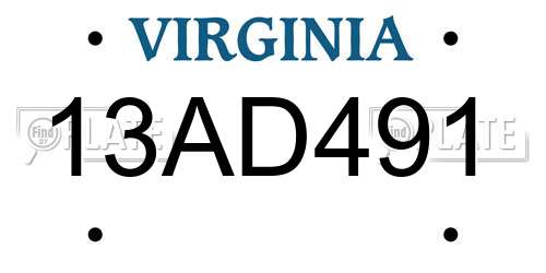 13AD491 Virginia License Plate