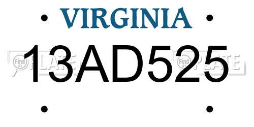 13AD525 Virginia License Plate