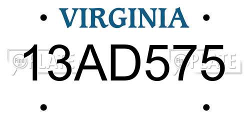 13AD575 Virginia License Plate