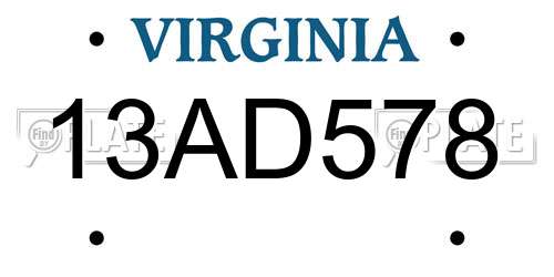 13AD578 Virginia License Plate