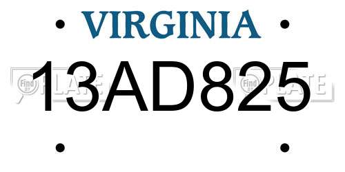 13AD825 Virginia License Plate