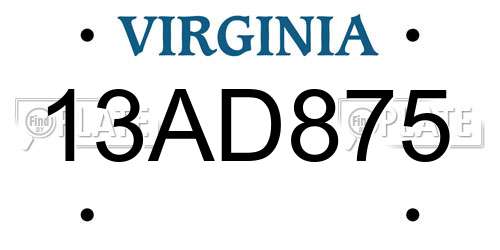 13AD875 Virginia License Plate