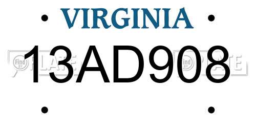13AD908 Virginia License Plate