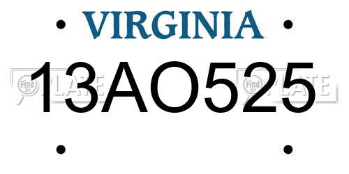 13AO525 Virginia License Plate