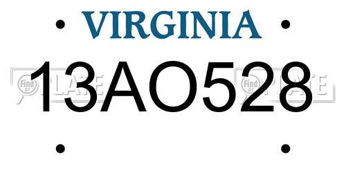13AO528 Virginia License Plate