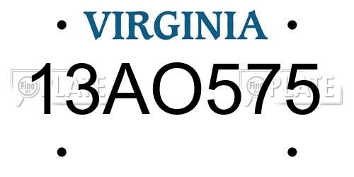13AO575 Virginia License Plate