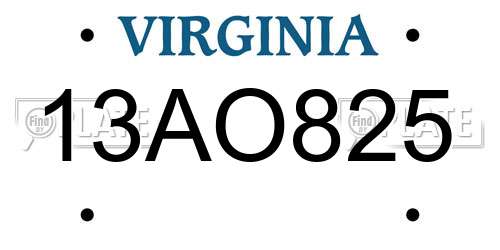 13AO825 Virginia License Plate