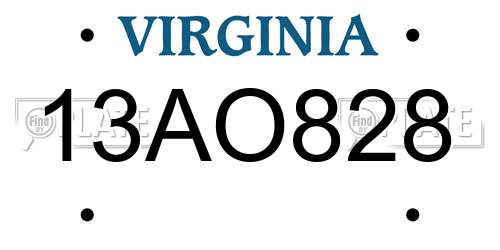 13AO828 Virginia License Plate