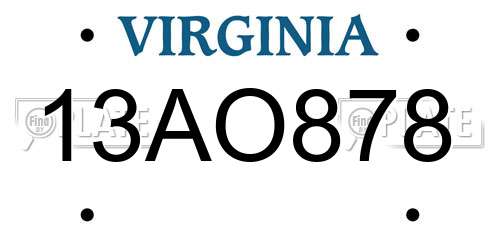 13AO878 Virginia License Plate
