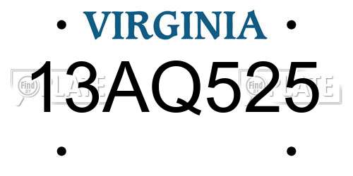 13AQ525 Virginia License Plate