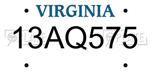 13AQ575 Virginia License Plate