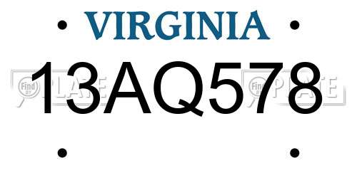 13AQ578 Virginia License Plate