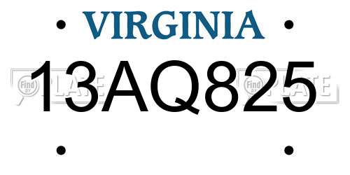 13AQ825 Virginia License Plate