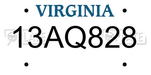 13AQ828 Virginia License Plate