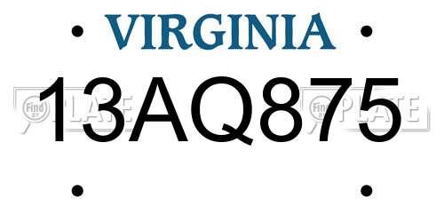 13AQ875 Virginia License Plate