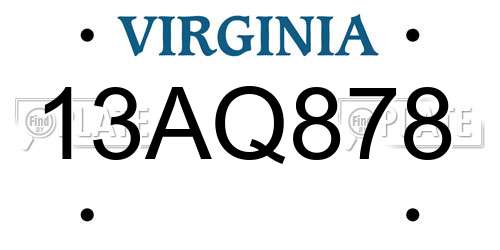 13AQ878 Virginia License Plate