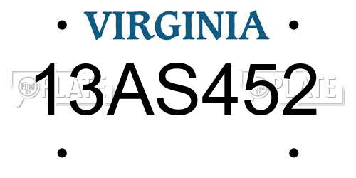 13AS452 Virginia License Plate