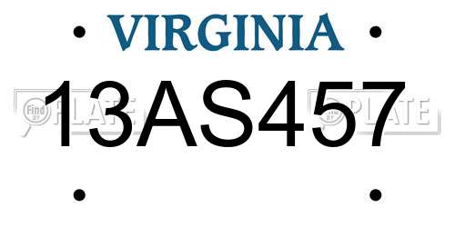 13AS457 Virginia License Plate