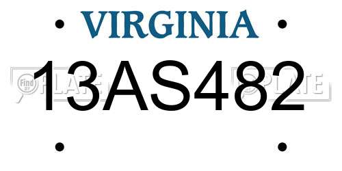 13AS482 Virginia License Plate