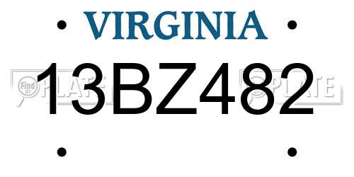 13BZ482 Virginia License Plate