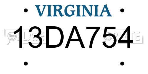 13DA754 Virginia License Plate