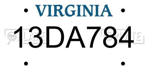13DA784 Virginia License Plate