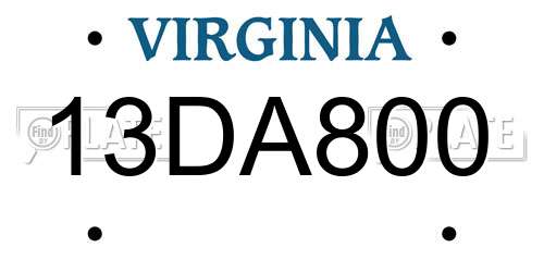 13DA800 Virginia License Plate