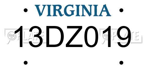13DZ019 Virginia License Plate