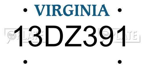 13DZ391 Virginia License Plate
